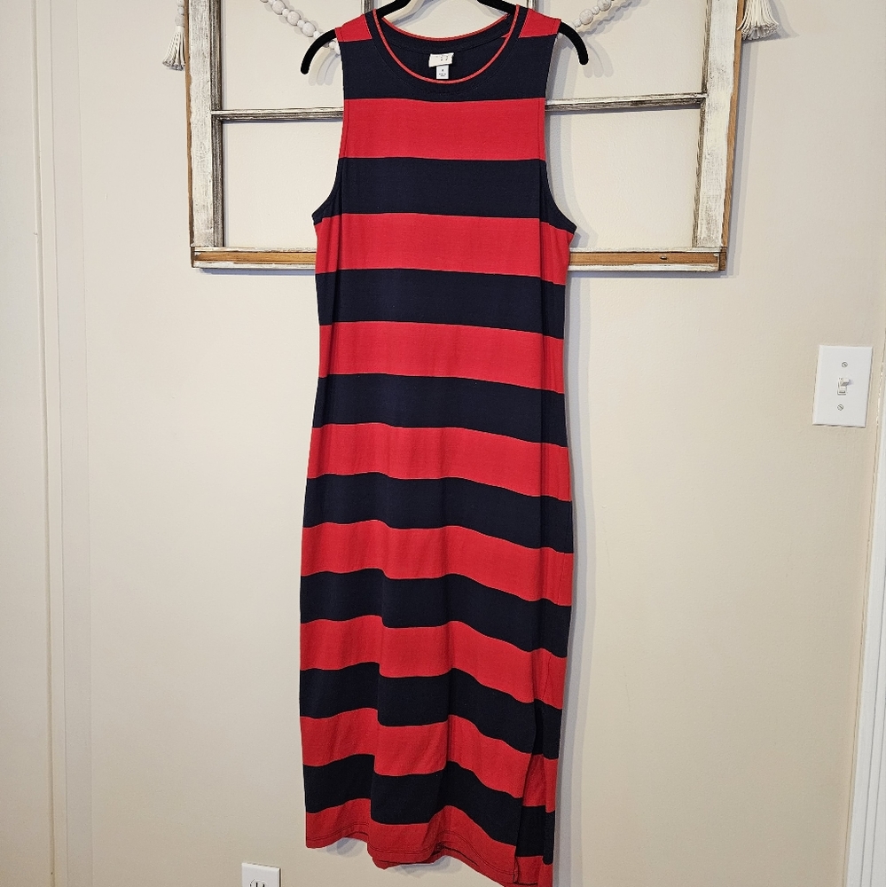 A New Day Sleeveless Dress Striped Red Blue Women's Medium 🇺🇲❤️💙